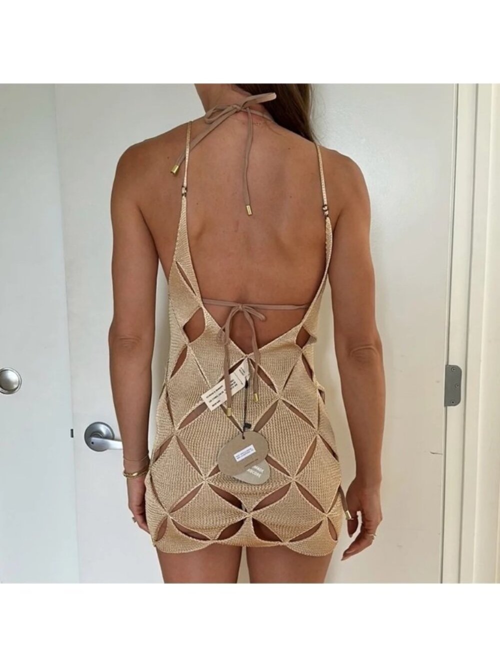 Isa Boulder First Argyle Mini Dress Coverup Champagne Illusion NWT S Resortwear - Picture 9 of 14